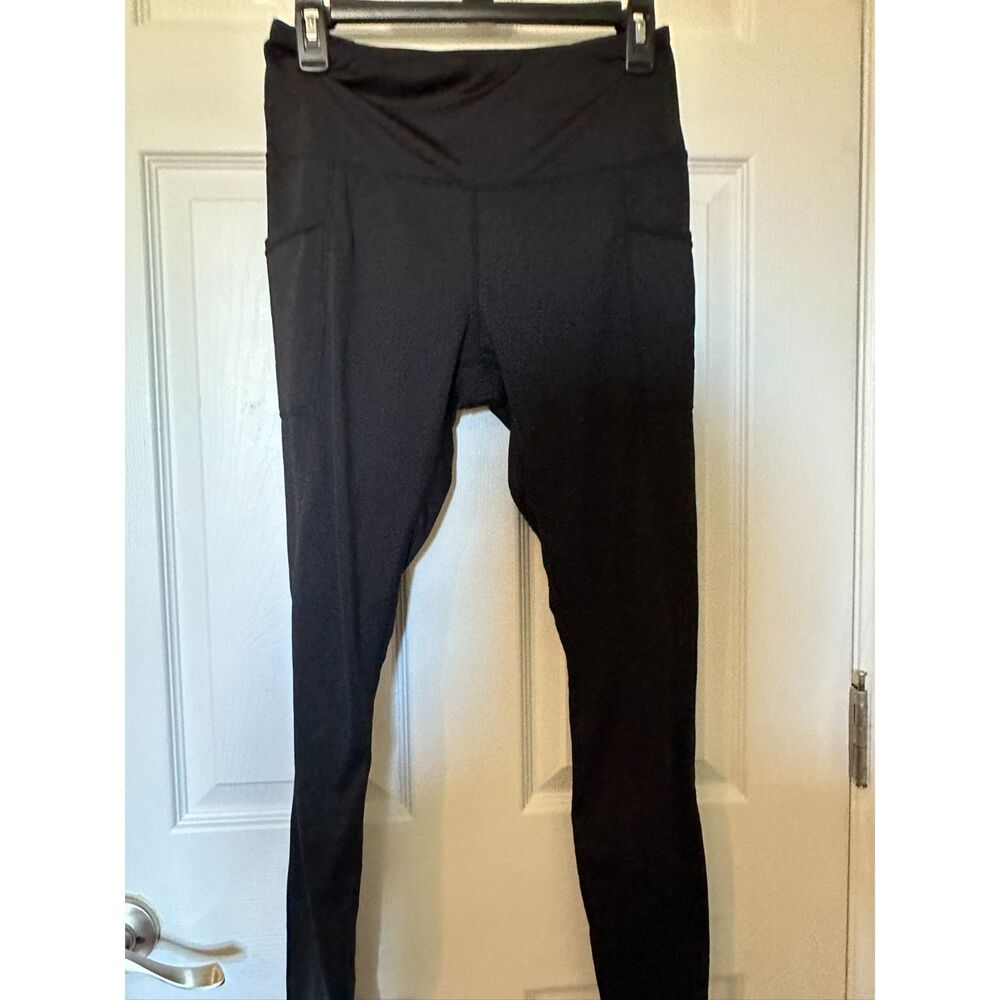 Reebok Women’s Black HighWaisted Athletic LeggingsSide Pockets Workout Pants Med